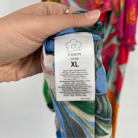 Farm Rio Flowery Ruffle One Strap Satin Asymmetrical Tropical Maxi Dress XL - Picture 9 of 9